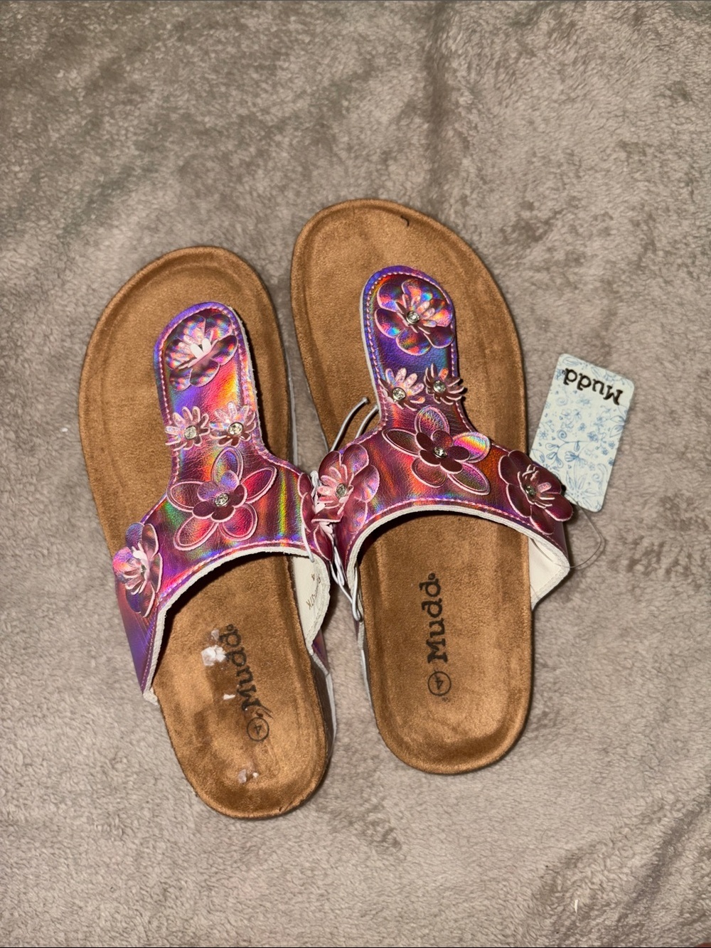 Mudd Shiny Pink Floral Slide Sandals